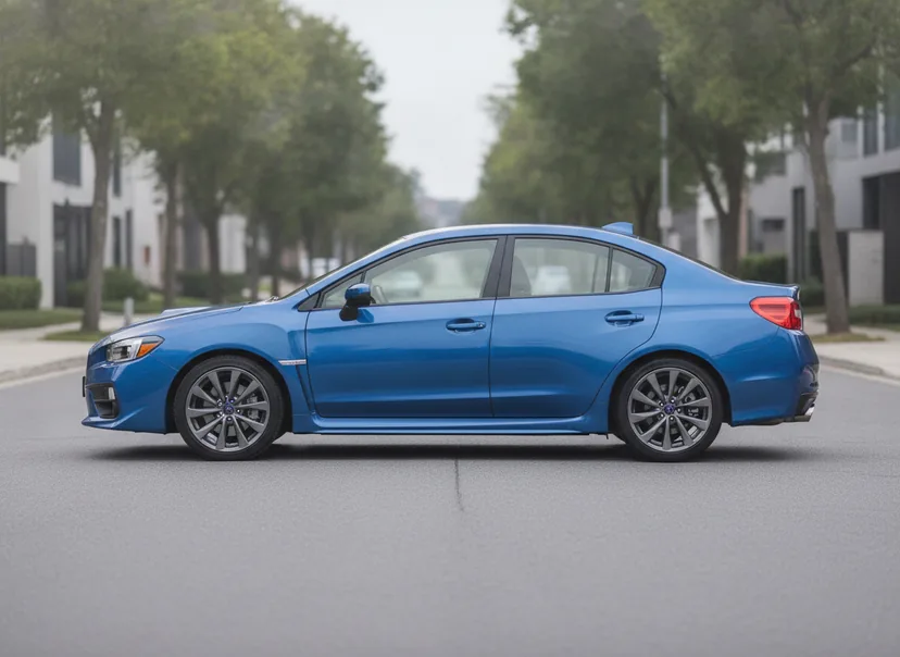 AI-generated demo Subaru WRX on its factory wheels — the unmodified photo before the wheel swap