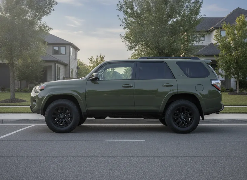 AI-generated demo Toyota 4Runner on its factory wheels — the unmodified photo before the wheel swap